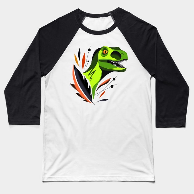 Colorblock velociraptor Baseball T-Shirt by Jurassic Ink